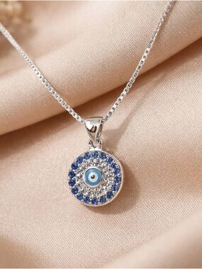 Sterling Silver Blue Evil Eye Pendant Necklace